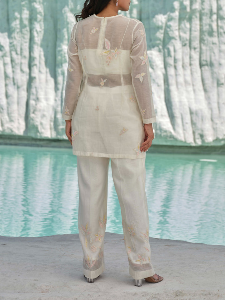 Soft Haze - Ivory Sheer embroidered Coord Set
