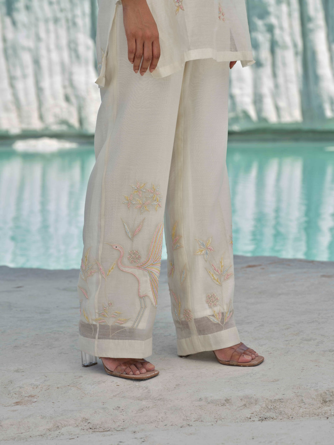 Soft Haze - Ivory Sheer embroidered Coord Set