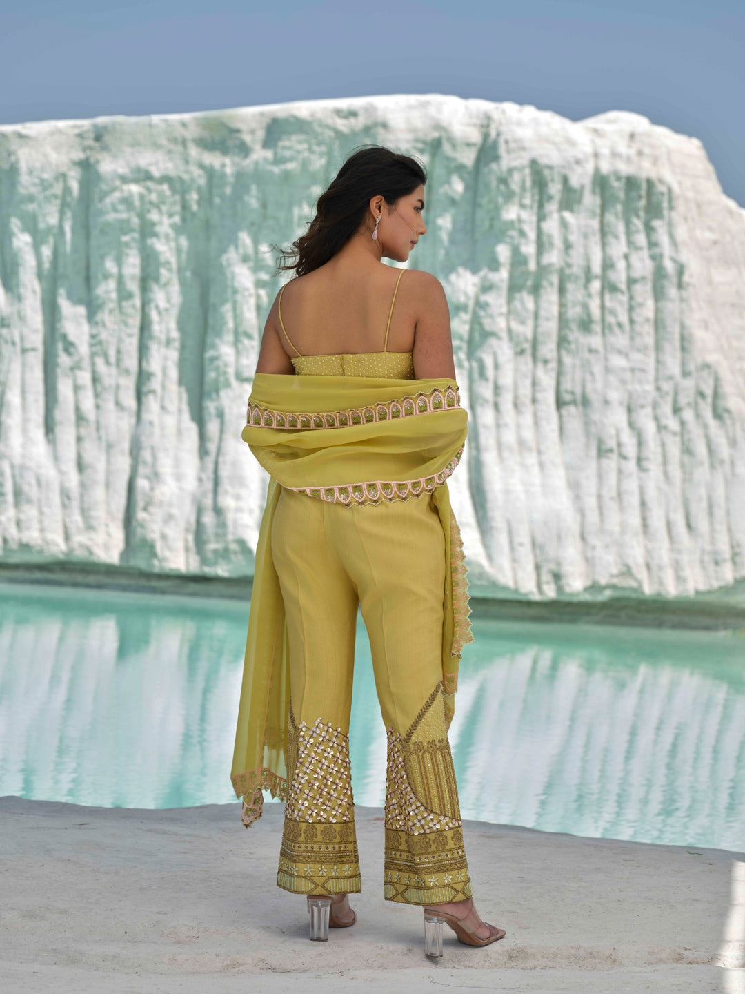 Caelia - Lime Green Coord Set With Stole