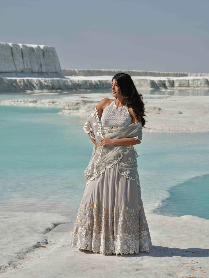 Ethereal Mist - Grey Embroidered Lehenga Set