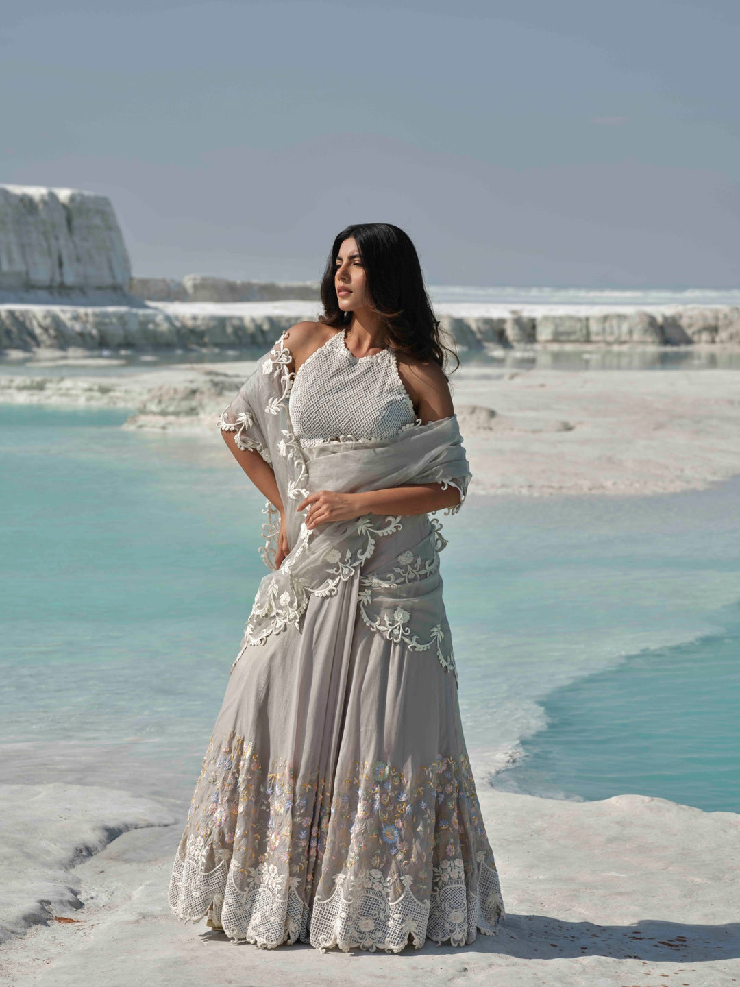 Ethereal Mist - Grey Embroidered Lehenga Set