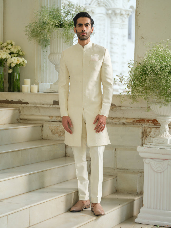 Ivory Hand Embroidered Sherwani Set