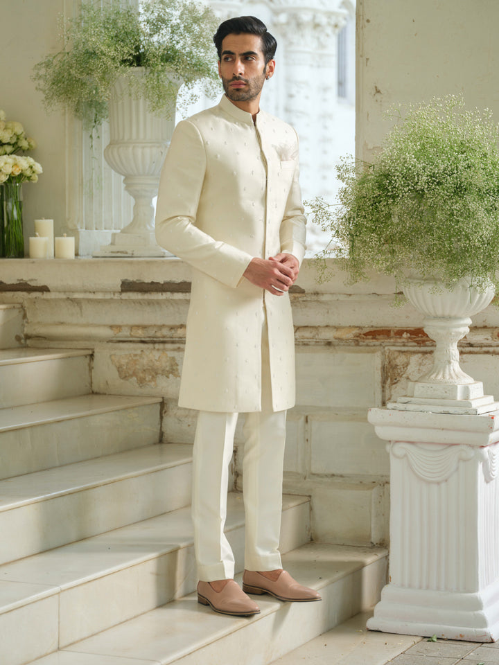 Ivory Hand Embroidered Sherwani Set