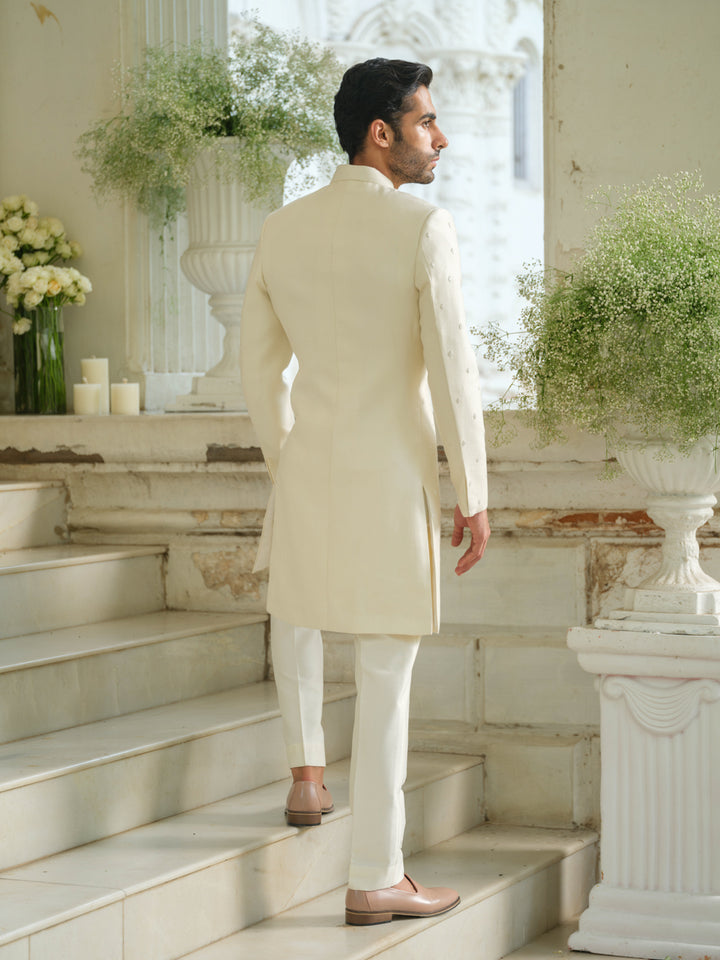 Ivory Hand Embroidered Sherwani Set