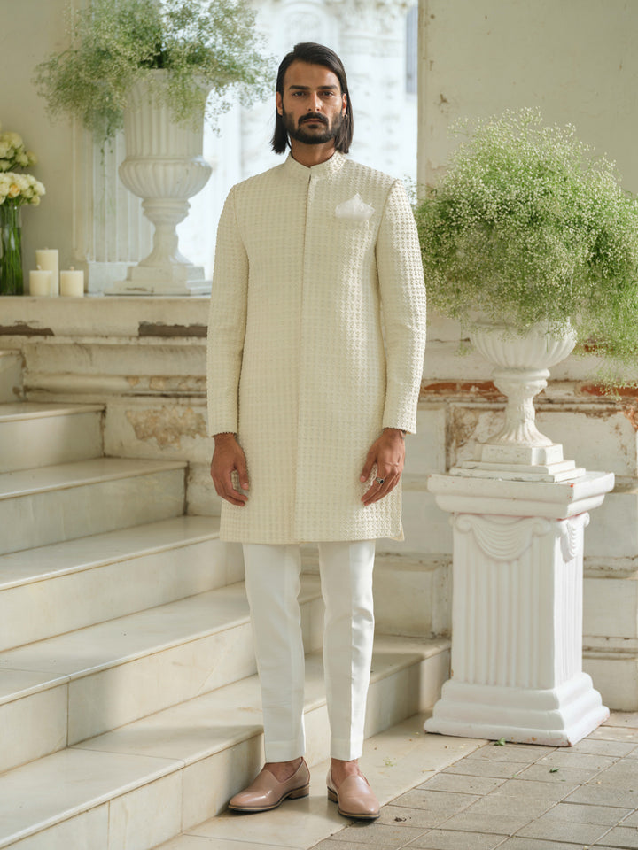 Ivory Hand Embroidered Sherwani Set