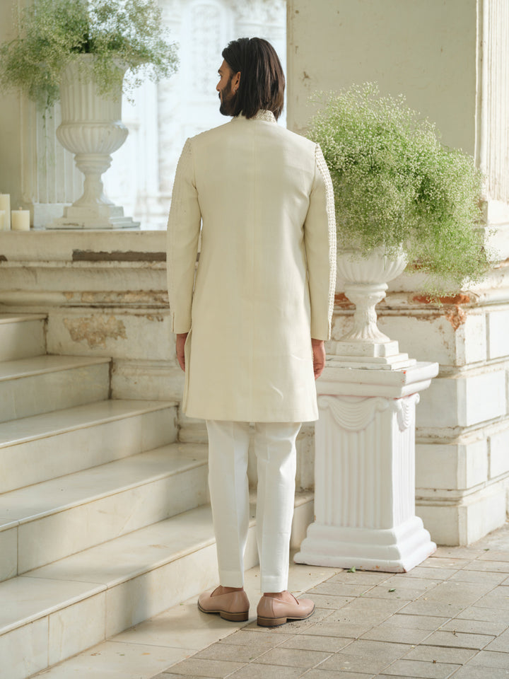 Ivory Hand Embroidered Sherwani Set