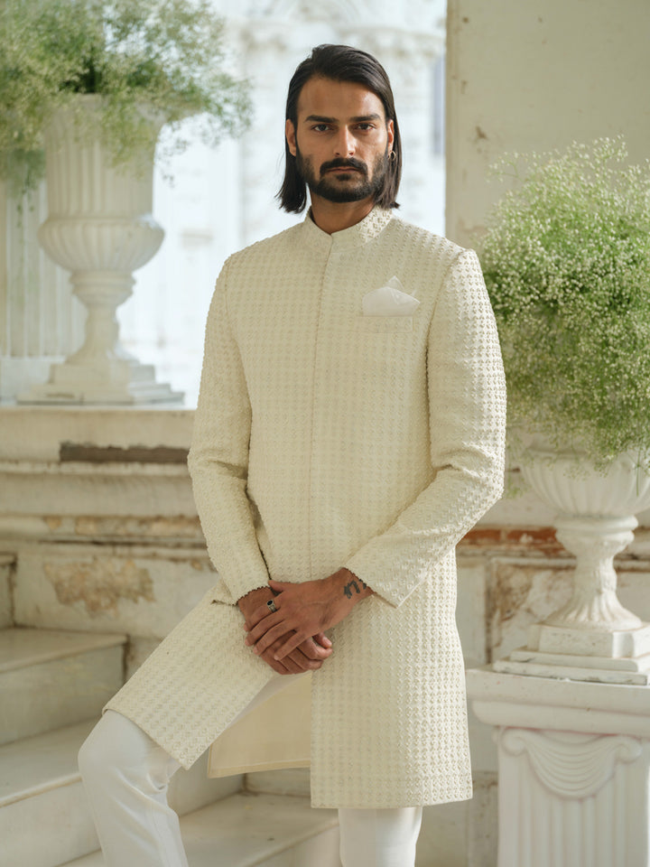 Ivory Hand Embroidered Sherwani Set