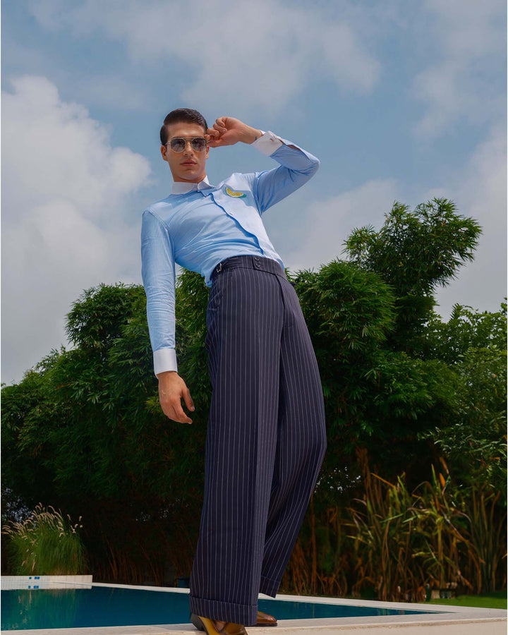 Lemon Slice - Blue Embroidered Shirt