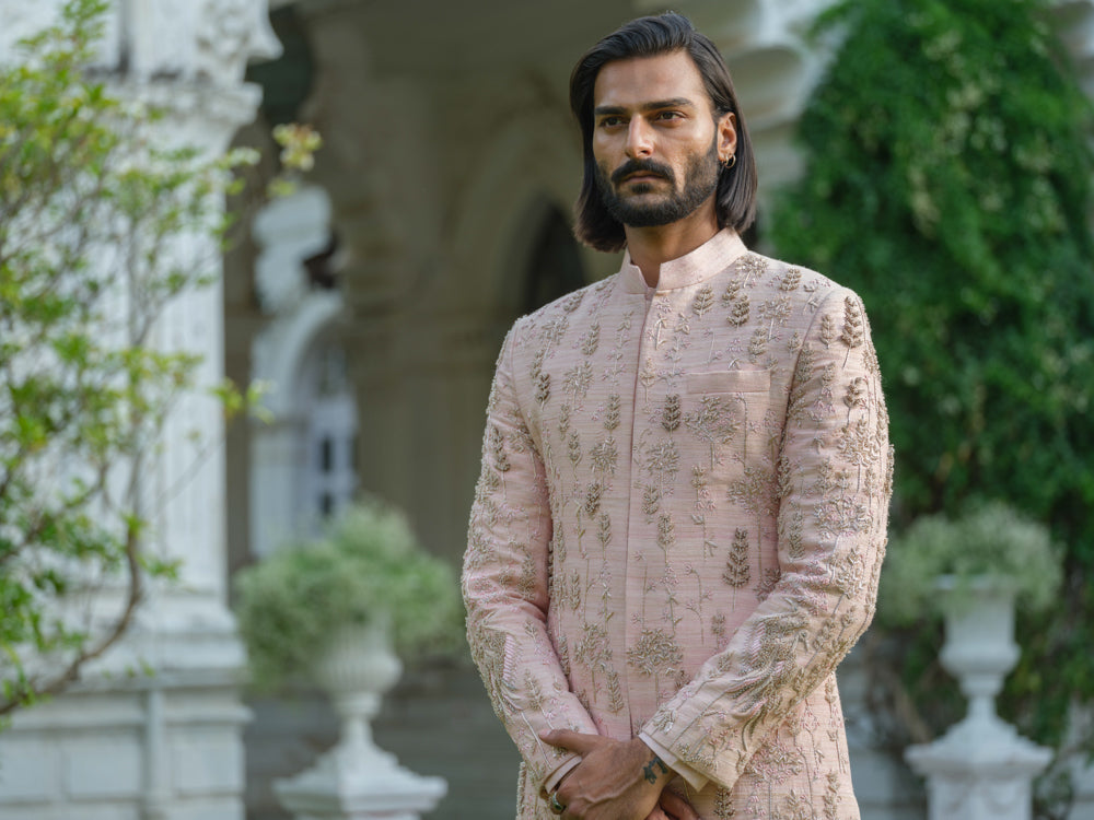 Rose Gold Hand Embroidered Sherwani Set