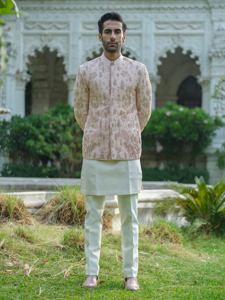 Rose Gold Embroidered Bandhgala Set