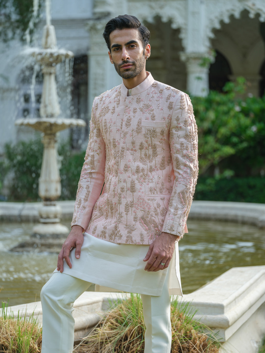 Rose Gold Embroidered Bandhgala Set