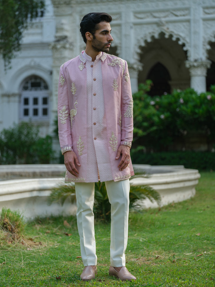 Pink Embroidered Open Jacket Set