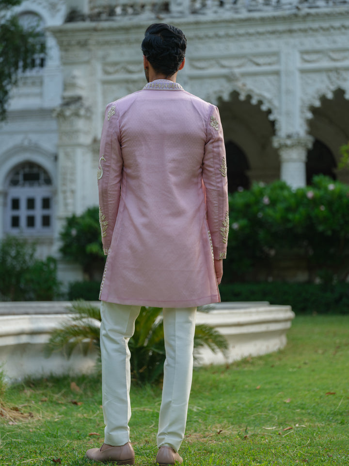 Pink Embroidered Open Jacket Set