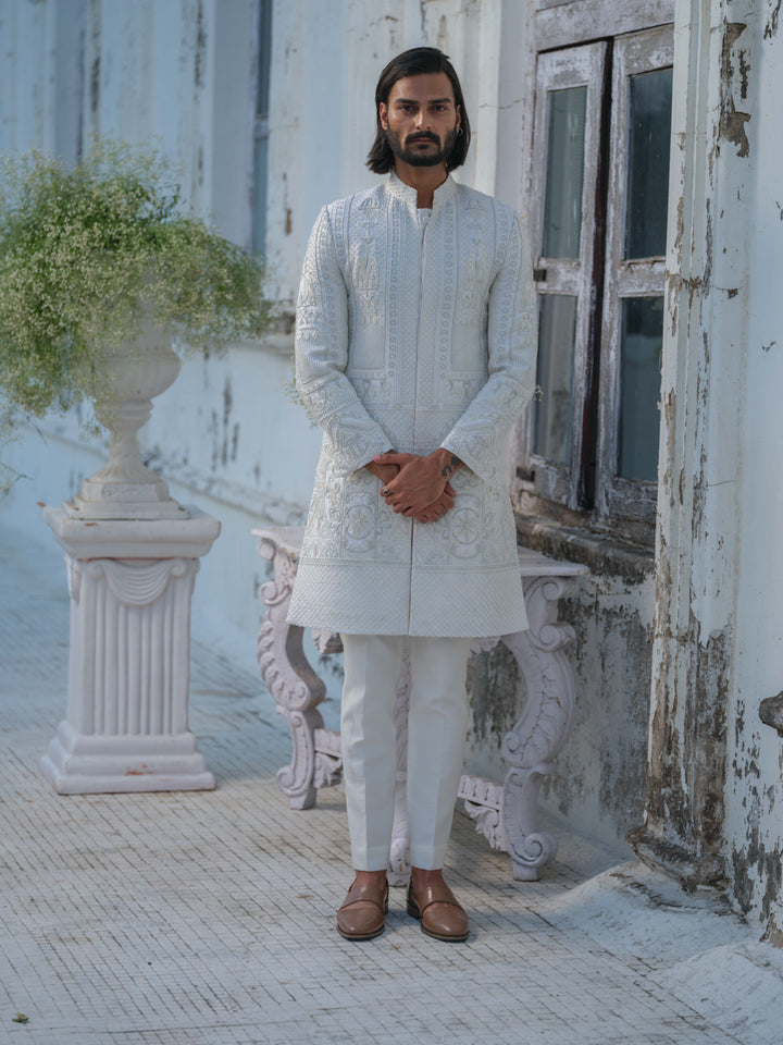 Ivory Hand Embroidered Sherwani Set