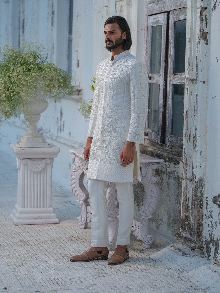 Ivory Hand Embroidered Sherwani Set