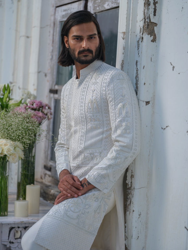 Ivory Hand Embroidered Sherwani Set