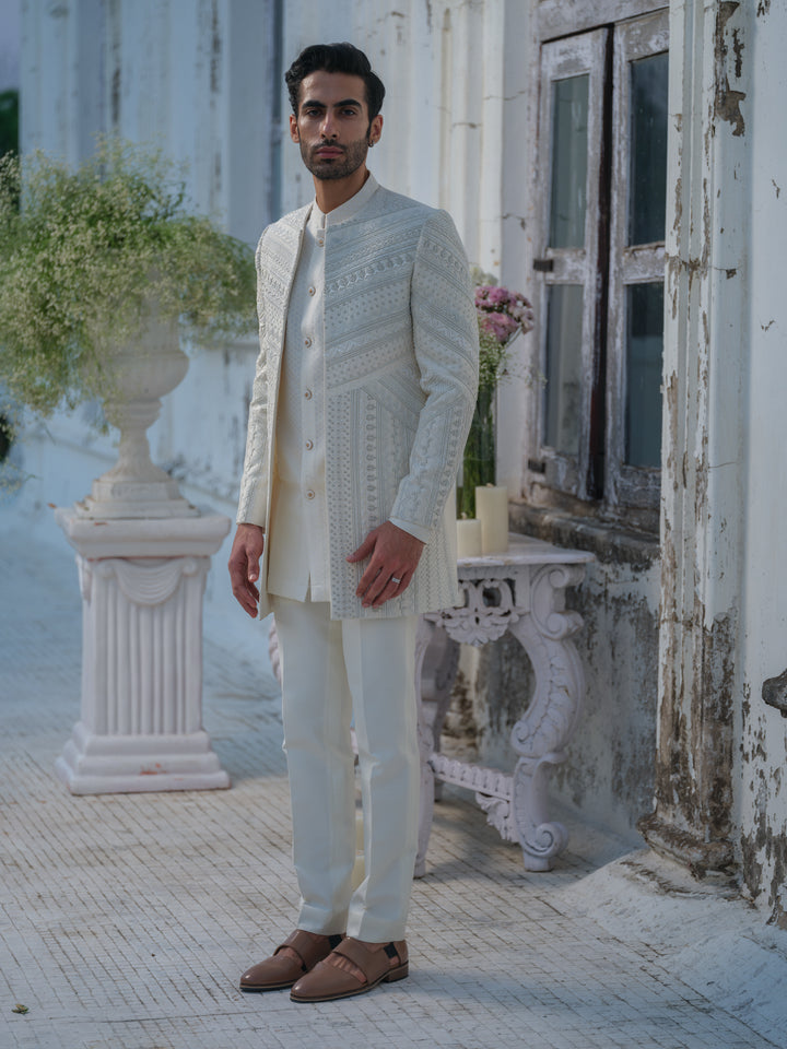 Ivory Hand Embroidered Open Jacket Set