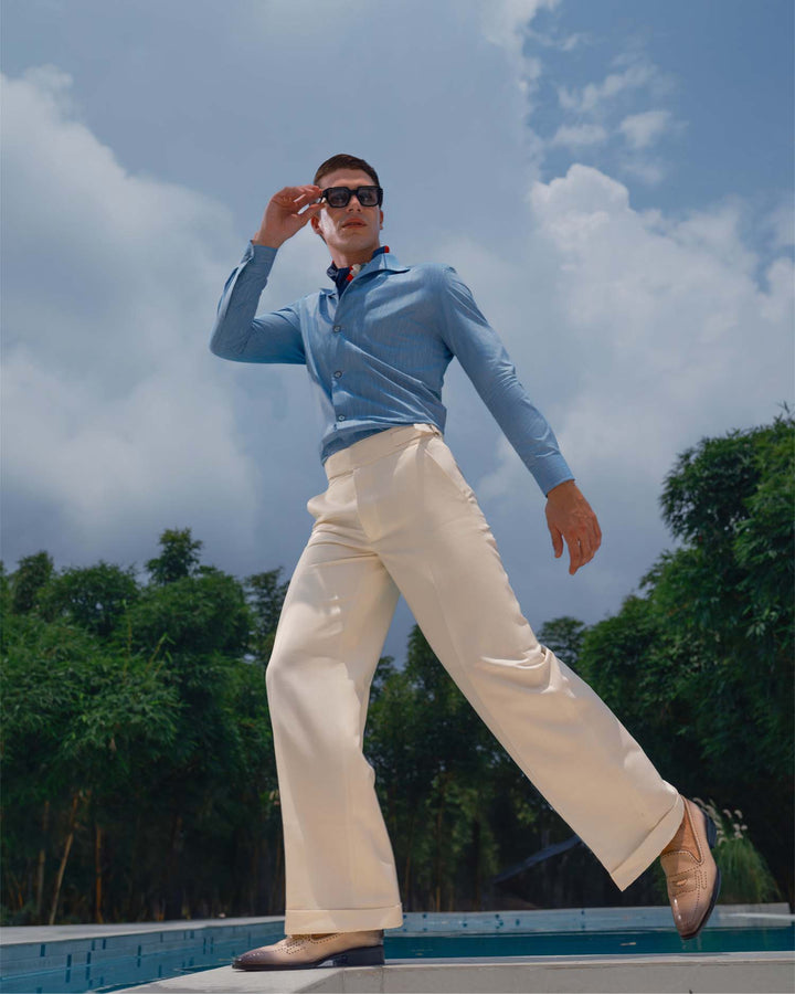 Sun And Sip - Blue Embroidered Shirt