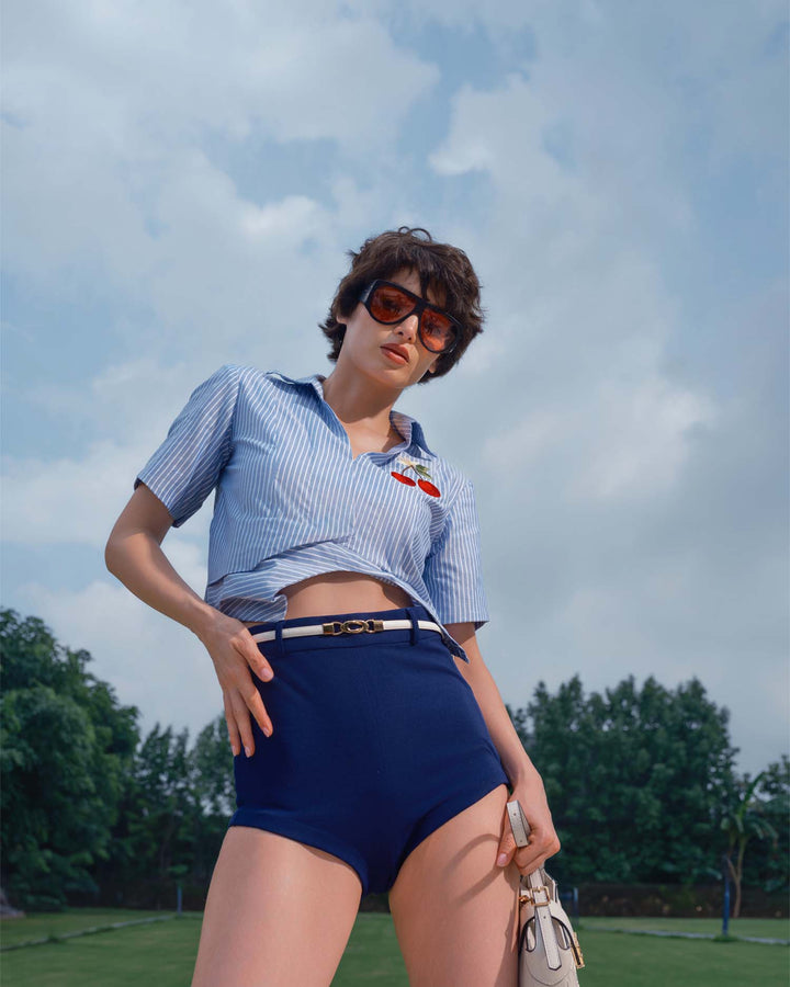 Cheré - Blue Stripe Crop Shirt