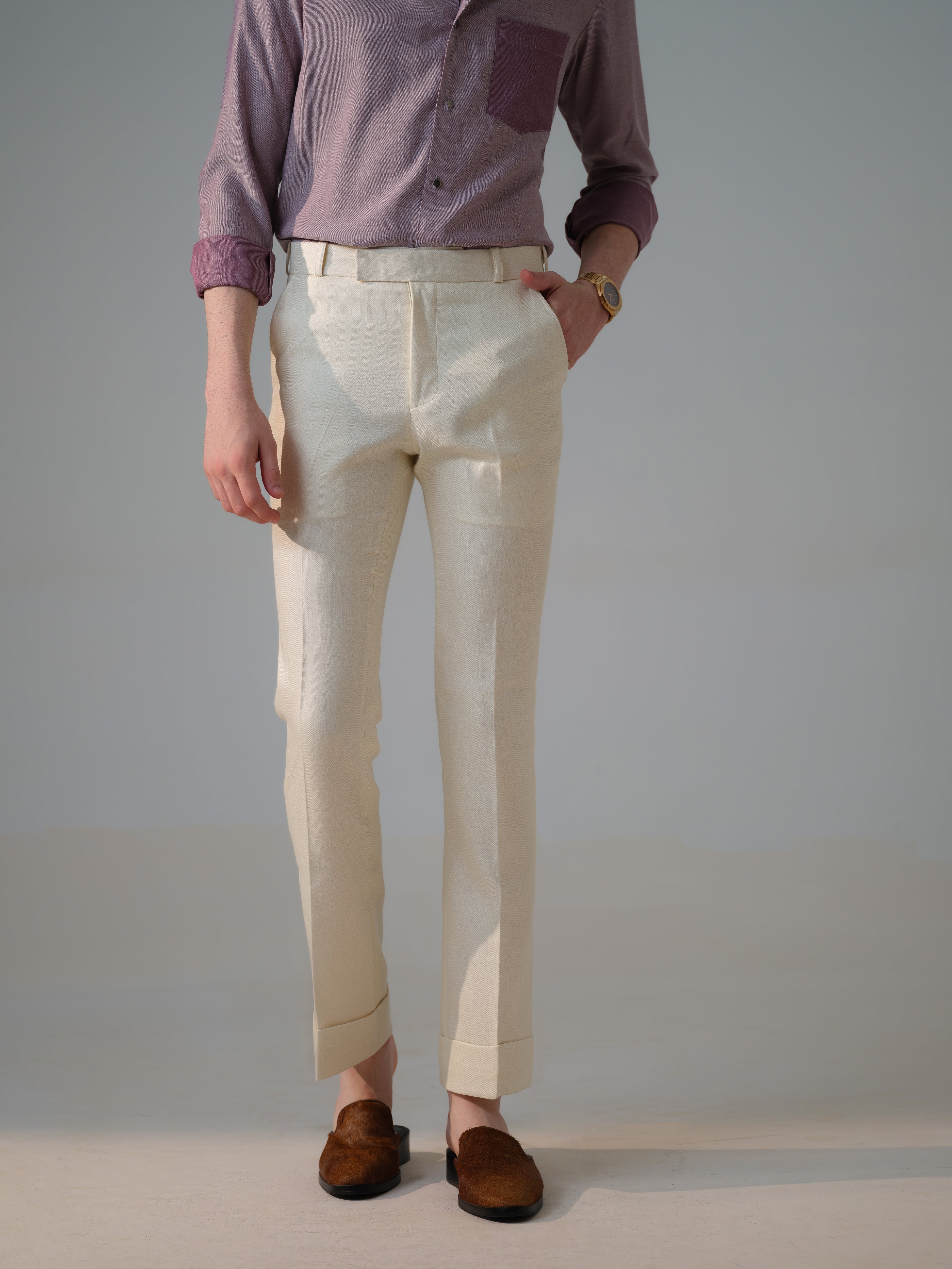 Finding and creating perfect winter wool white or ivory trousers / pants •  Save. Spend. Splurge.