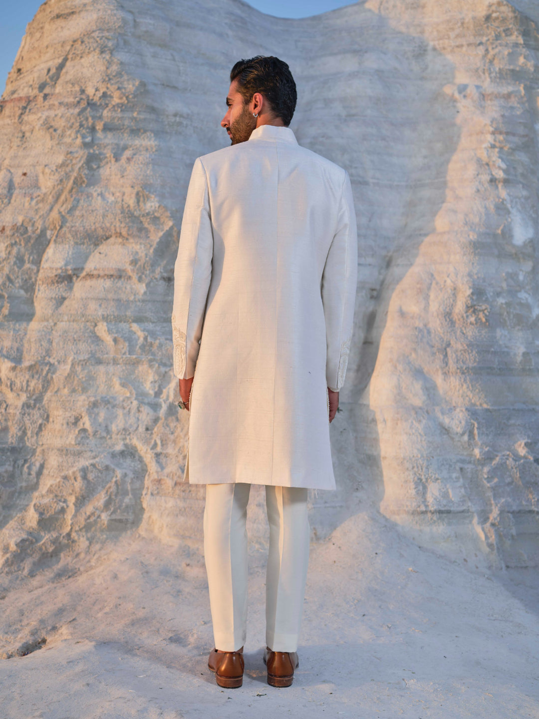 Jade - Ivory Tonal Sherwani with Pleated stole