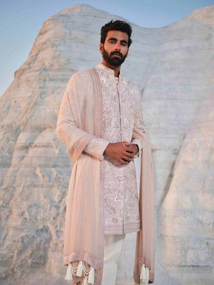 Rose Empire - Rosegold Floral Sherwani With Embroidered Stole