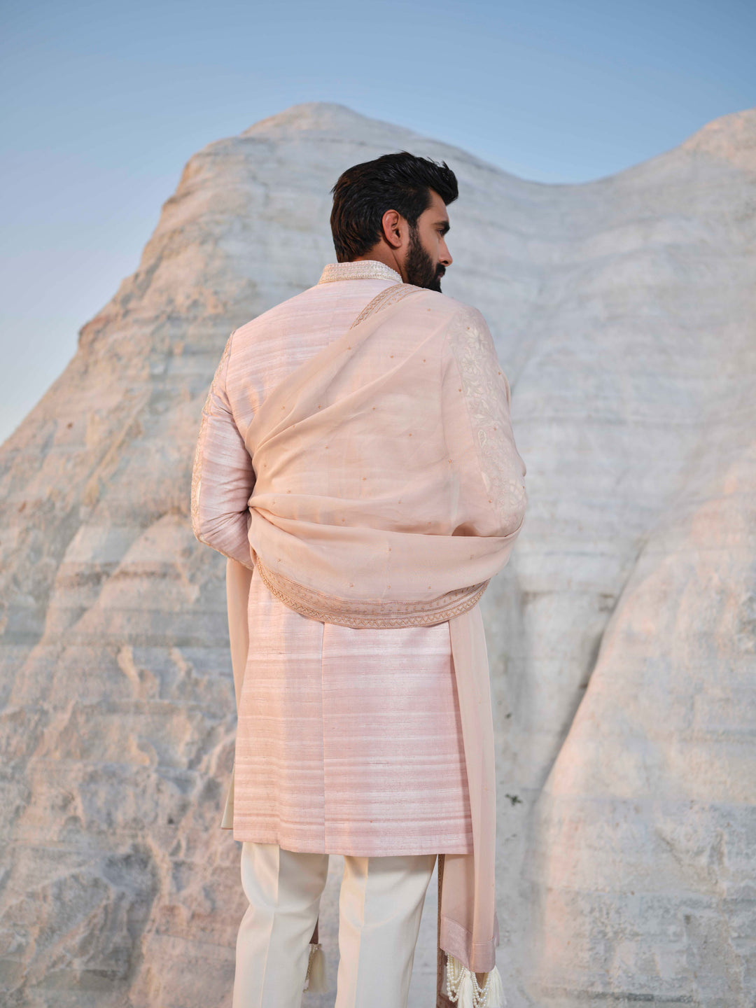 Rose Empire - Rosegold Floral Sherwani With Embroidered Stole