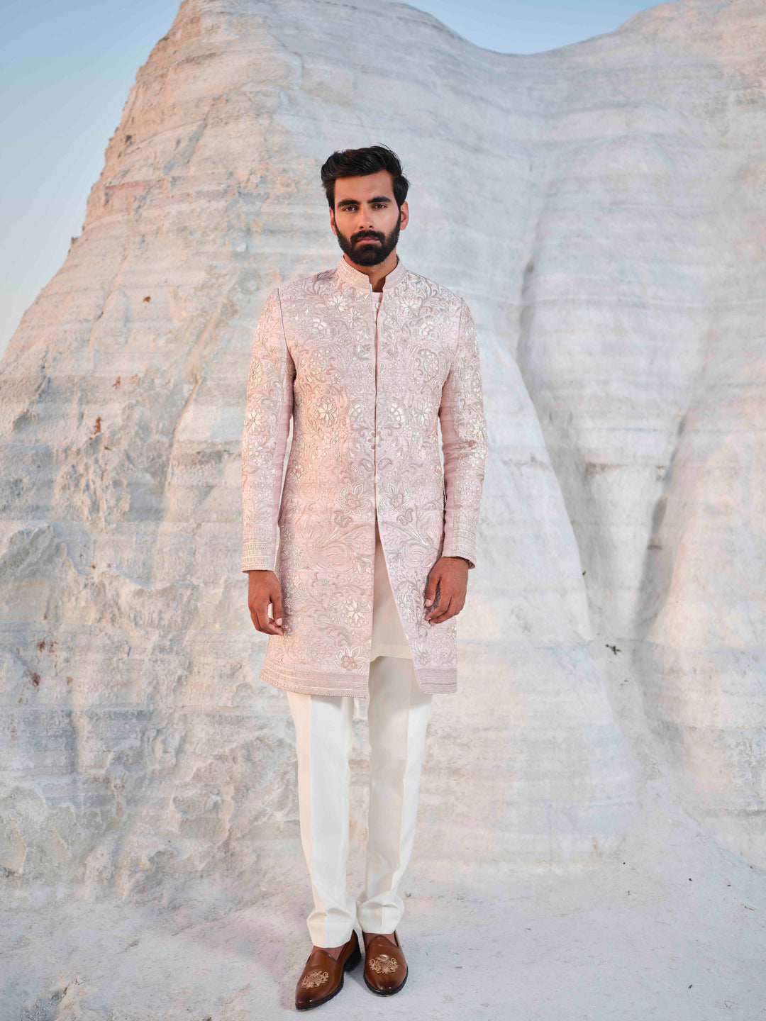 Rose Empire - Rosegold Floral Sherwani With Embroidered Stole