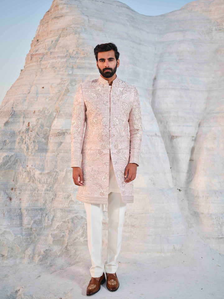 Rose Empire - Rosegold Floral Sherwani With Embroidered Stole
