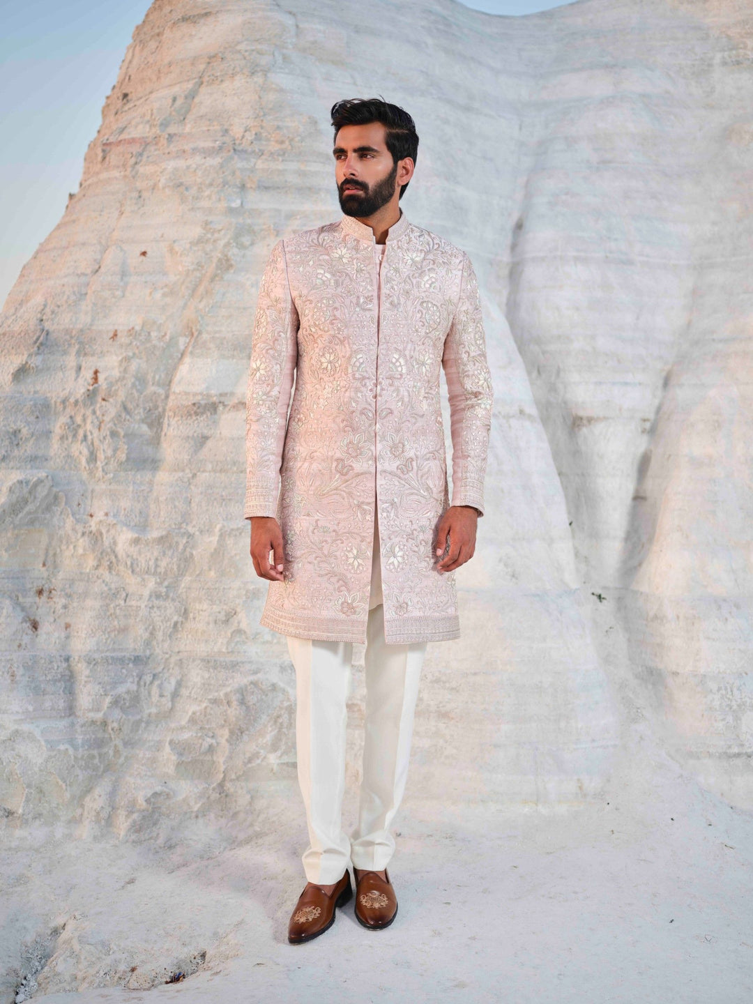 Rose Empire - Rosegold Floral Sherwani With Embroidered Stole