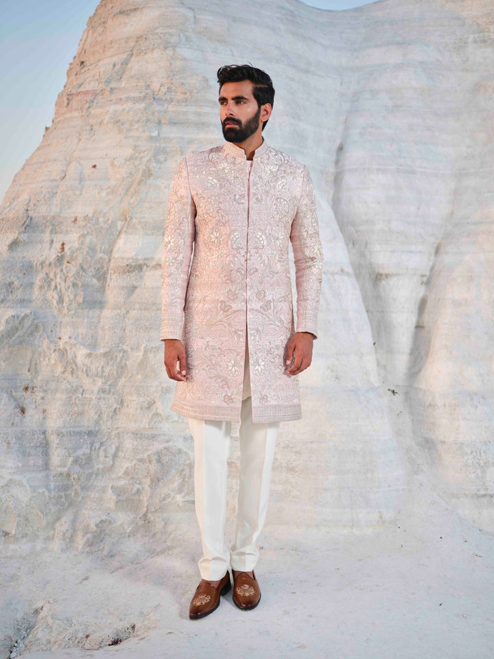 Rose Empire - Rosegold Floral Sherwani With Embroidered Stole