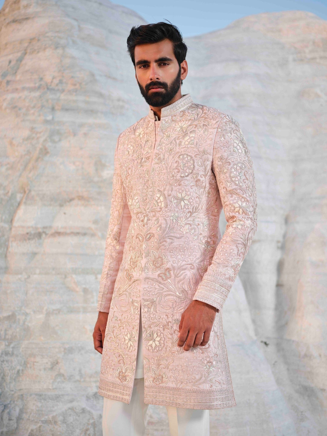 Rose Empire - Rosegold Floral Sherwani With Embroidered Stole