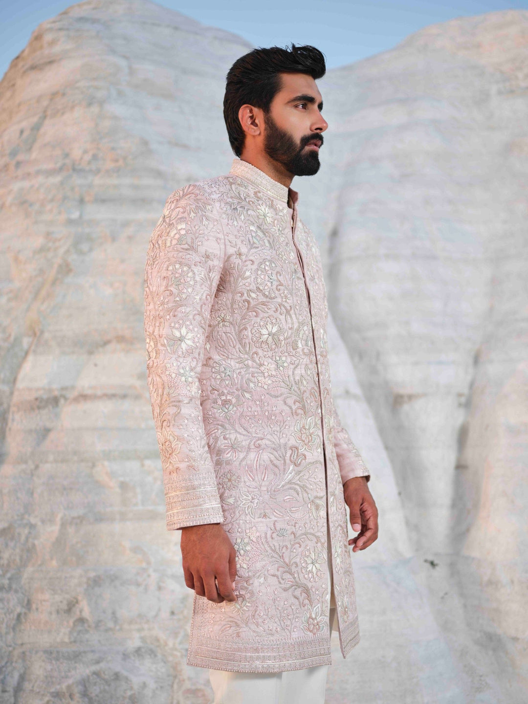 Rose Empire - Rosegold Floral Sherwani With Embroidered Stole