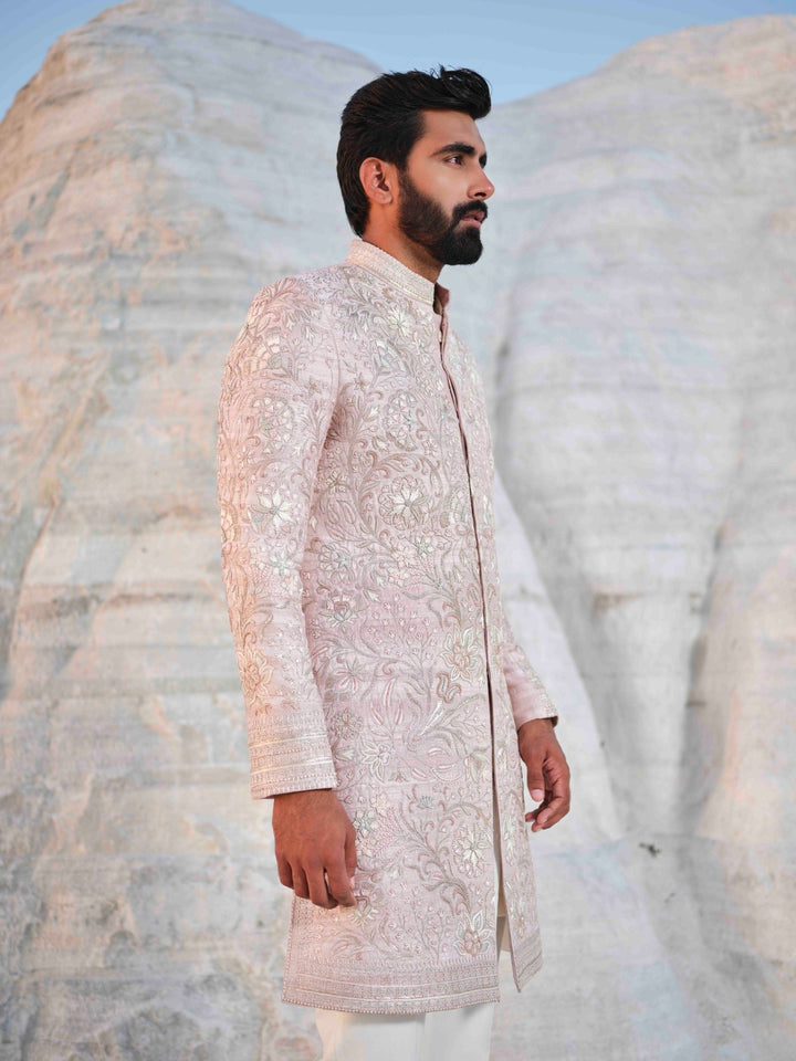 Rose Empire - Rosegold Floral Sherwani With Embroidered Stole