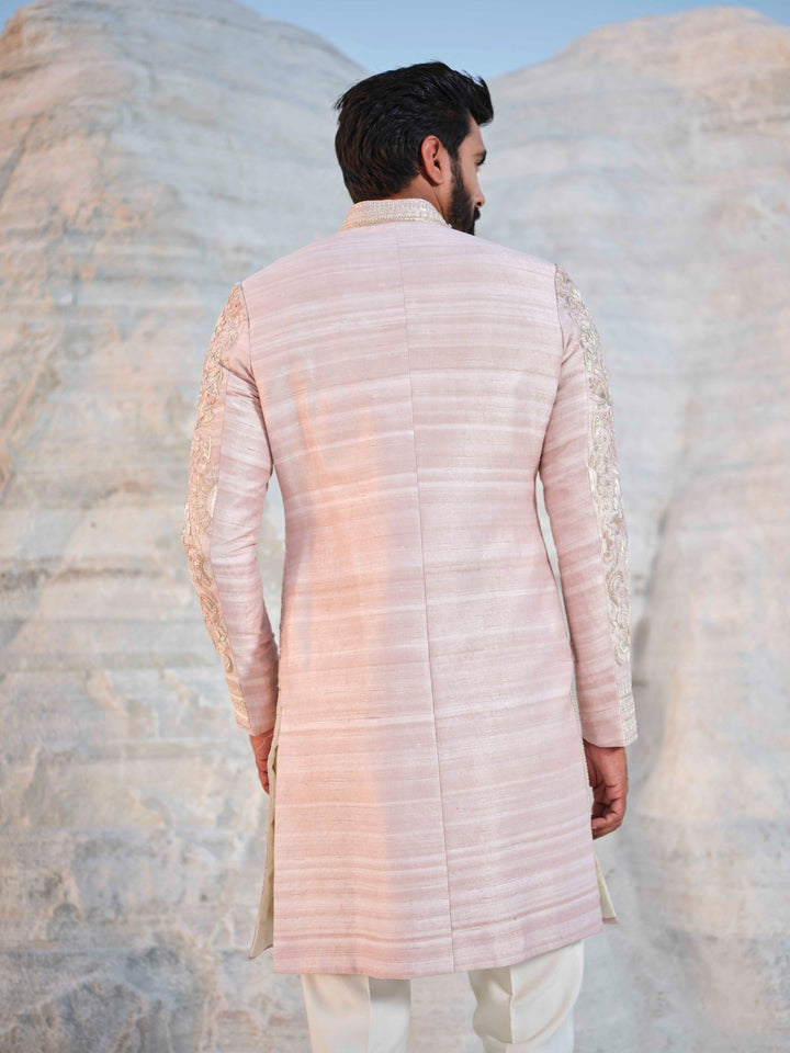 Rose Empire - Rosegold Floral Sherwani With Embroidered Stole