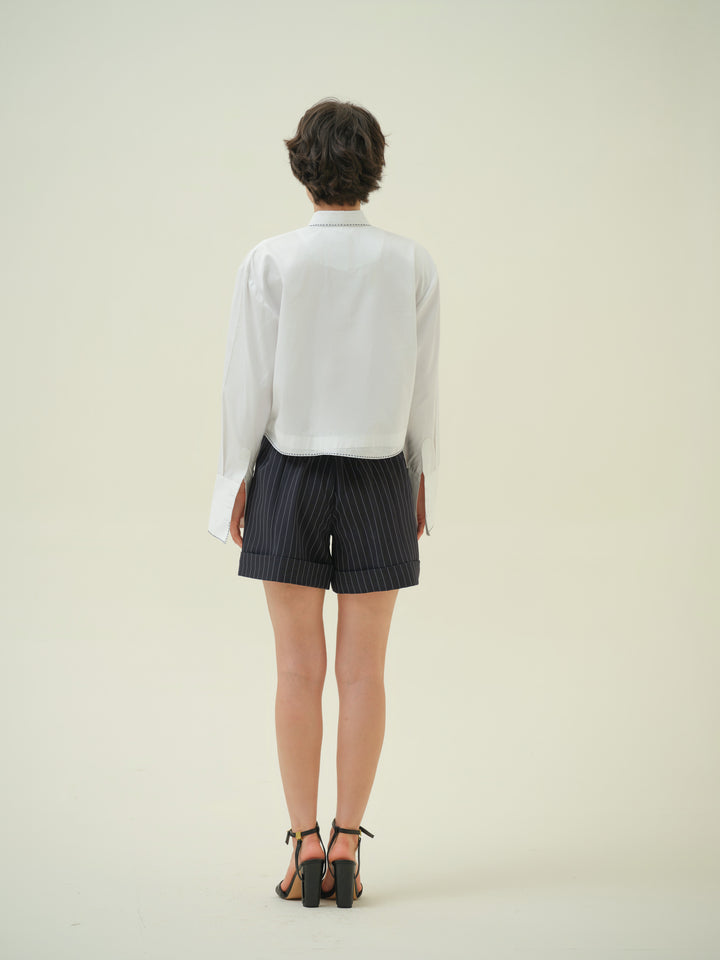 Eira - White Katha Stitch Crop Shirt