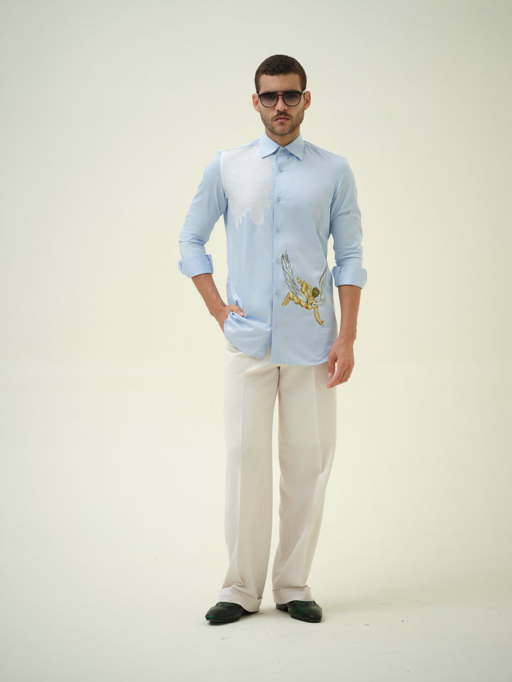 Falling Angel - Blue Hand Painted Shirt