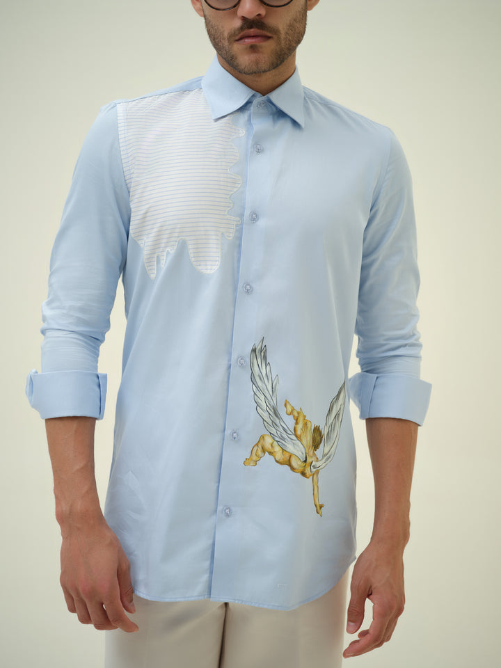 Falling Angel - Blue Hand Painted Shirt