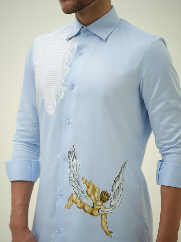 Falling Angel - Blue Hand Painted Shirt