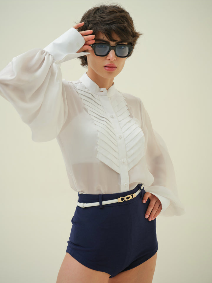 Línea- Knife Pleat Organza Shirt