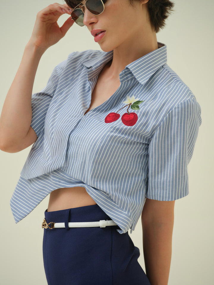 Cheré - Blue Stripe Crop Shirt