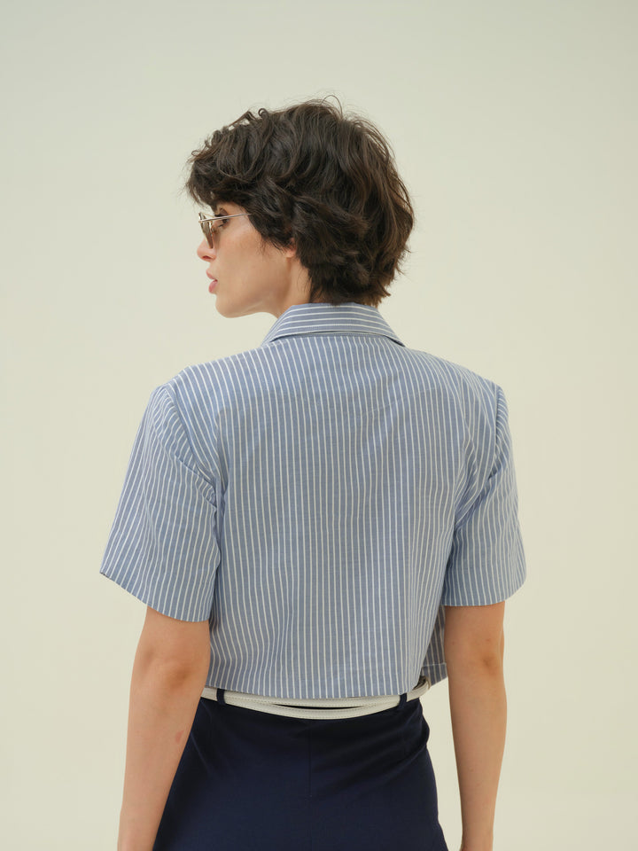 Cheré - Blue Stripe Crop Shirt
