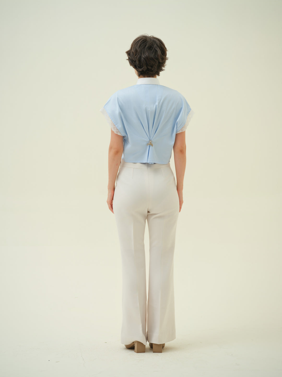 Blair - Blue Crystal Collar Crop Shirt