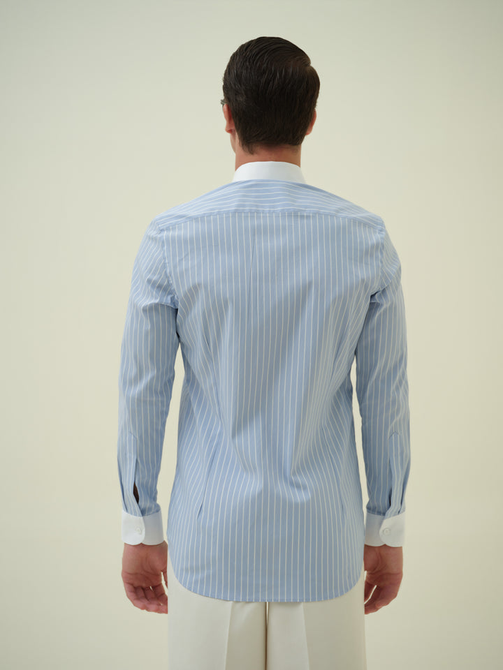 Bloom Moth - Blue Stripe Hand Painted Shirt