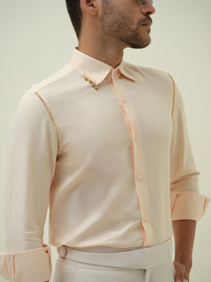 Gilded Bee - Peach Hand Embroidered Shirt