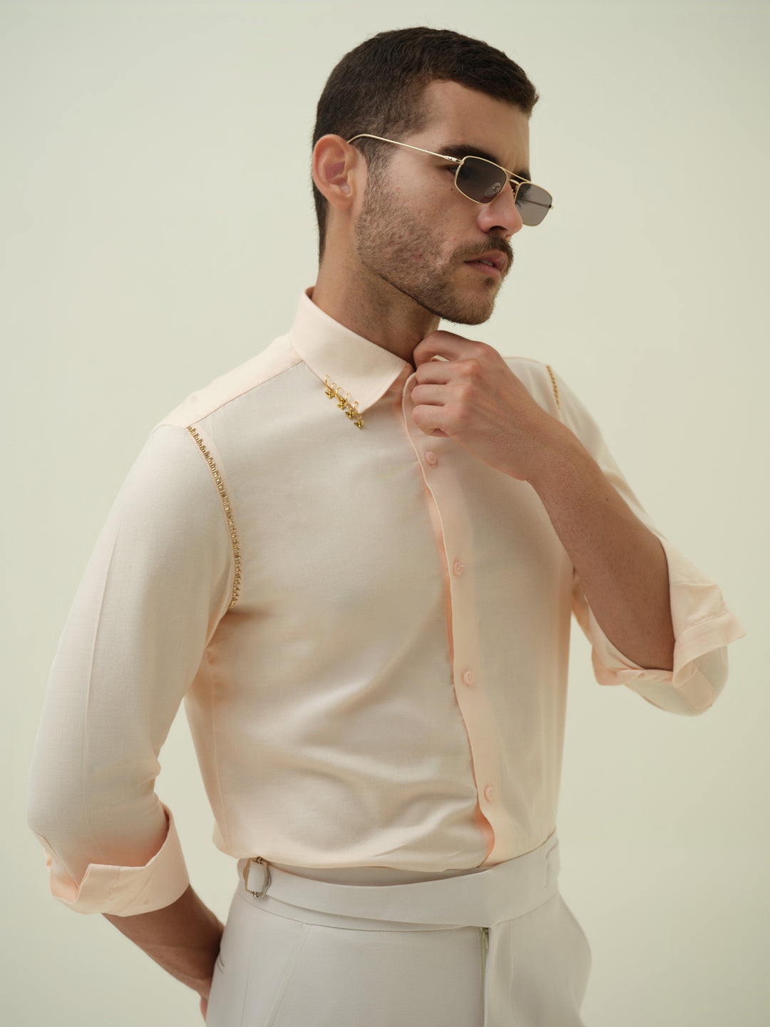 Gilded Bee - Peach Hand Embroidered Shirt