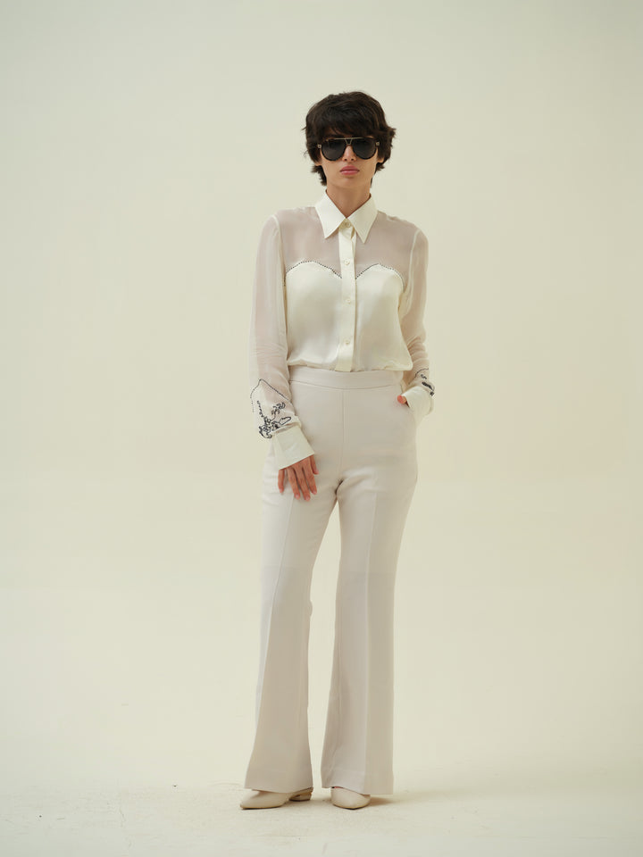 Varna - Ivory Floral Stitch Shirt