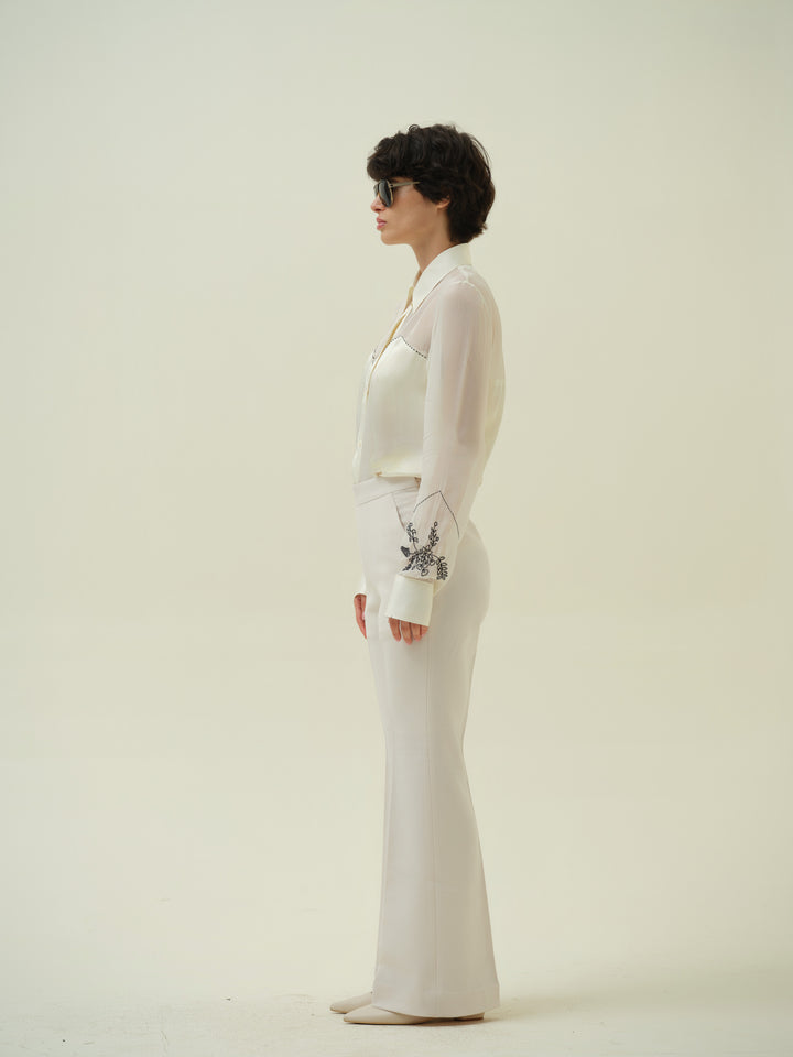 Varna - Ivory Floral Stitch Shirt