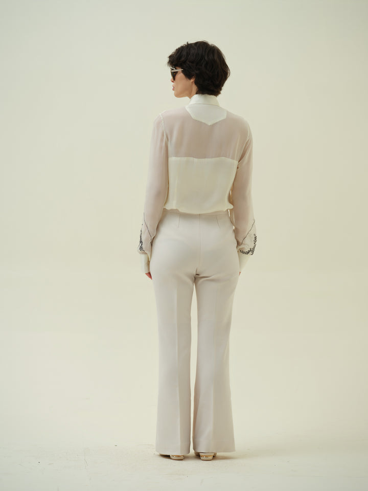 Varna - Ivory Floral Stitch Shirt