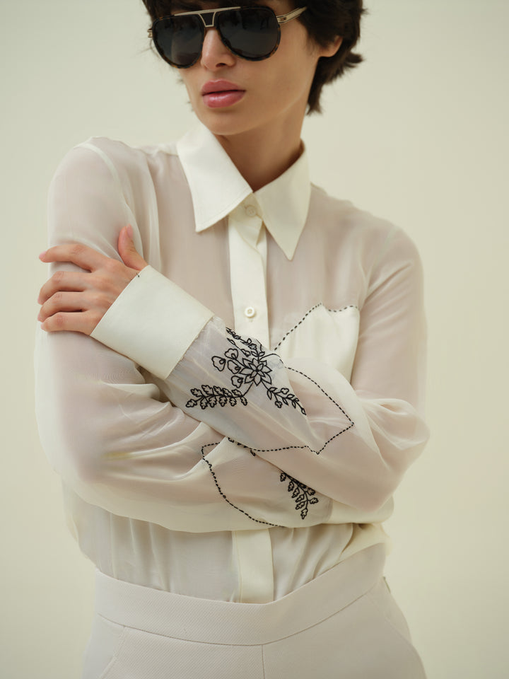 Varna - Ivory Floral Stitch Shirt